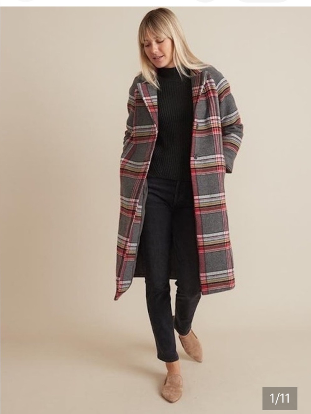 Marine Layer Aspen Pea
Coat Red Grey Plaid - Small
